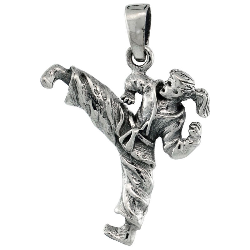 Sterling Silver Female Martial Arts Karate Girl MMA Judo Pendant Charm