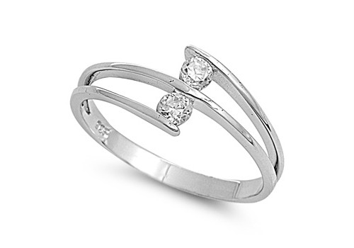 Sterling-Silver-Double-Clear-CZ-Ring-Unique-Band-Rhodium-Finish-Solid-925-Italy