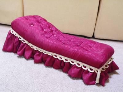Antique Burgundy Satin Button Tufted Doll Chaise Lounge