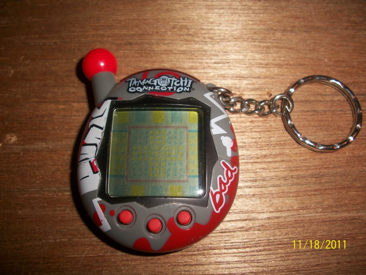 TAMAGOTCHI CONNECTION, VIRTUAL PET KEYCHAIN, HANDHELD GAME,GRAY/RED