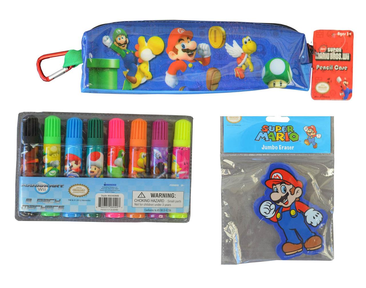 Super Mario Bros Pencil Case Colour Textas Jumbo Eraser Stationery Set