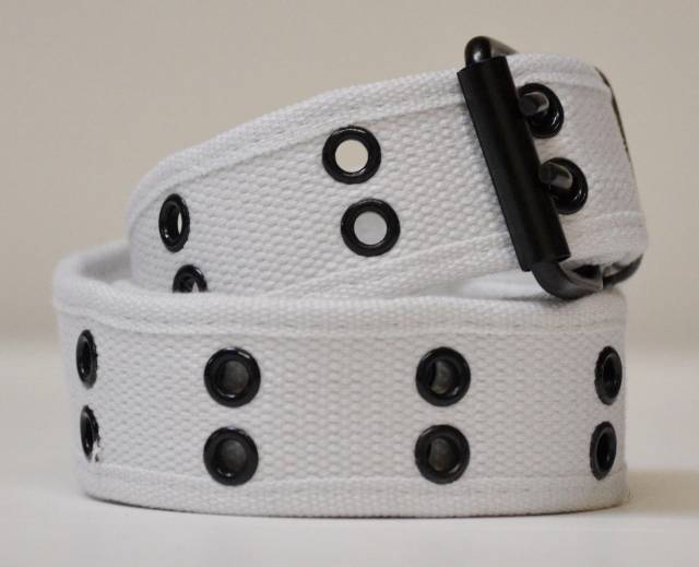 NEW 2 HOLE ROW GROMMET CANVAS FABRIC BELT GOTH PUNK SKATE UNISEX BLACK