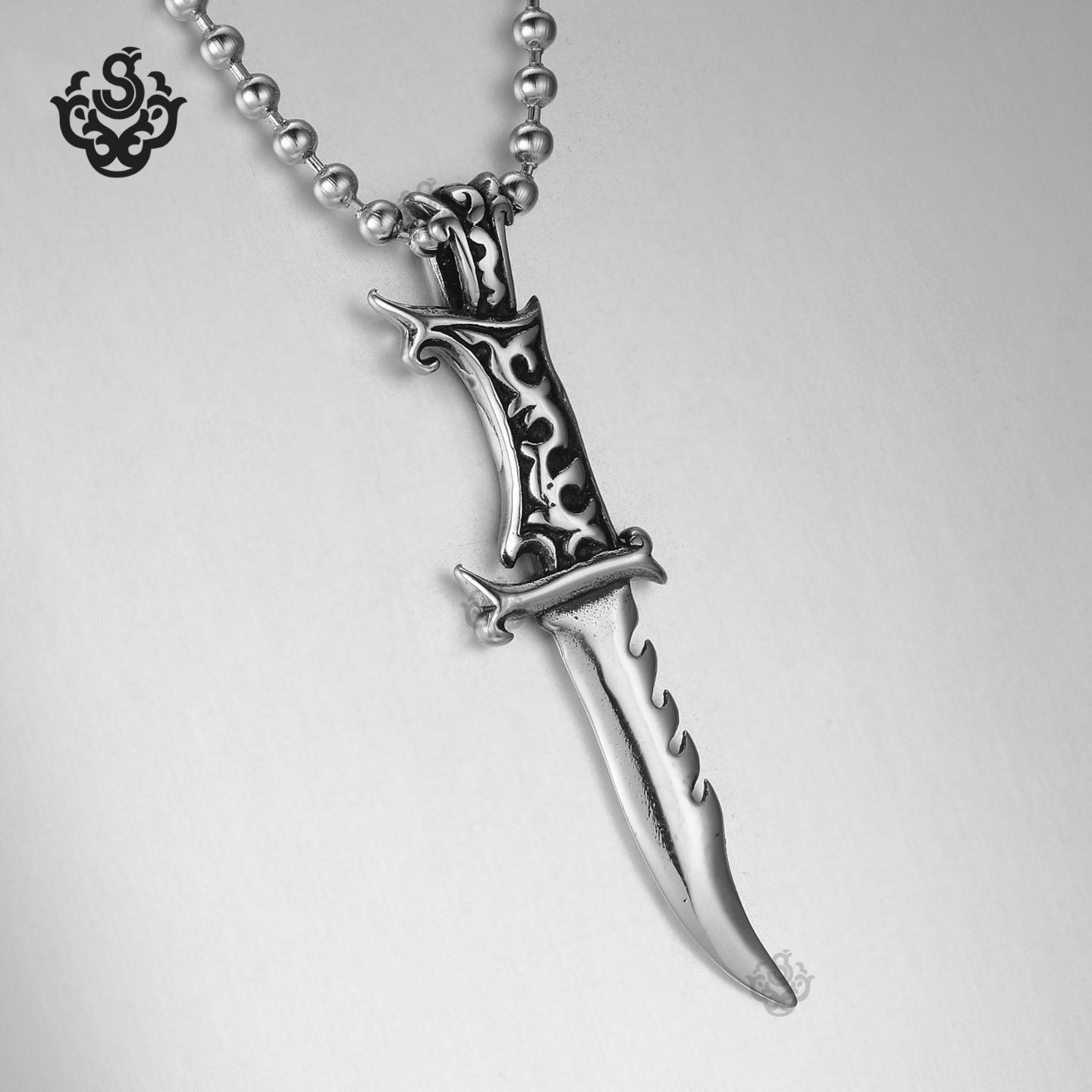 dagger necklace silver sword pendant stainless steel ball chain necklace