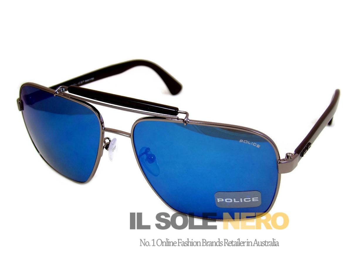 Police Sunglasses 8645 568b Shiny Gunmetal Grey Mirror Blue eBay