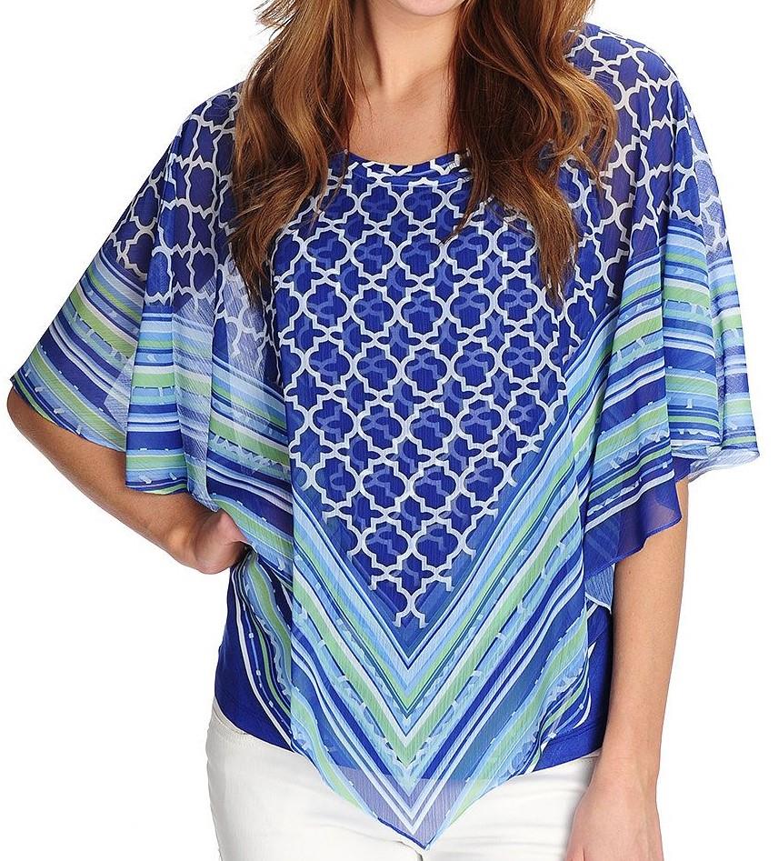 NEW One World Chiffon Geometric Printed Overlay Top & Matching Knit Tank S, M, L - Picture 2 of 4