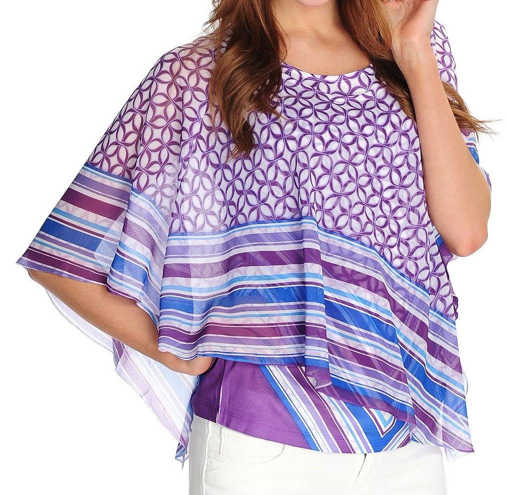 NEW One World Chiffon Geometric Printed Overlay Top & Matching Knit Tank S, M, L - Picture 3 of 4