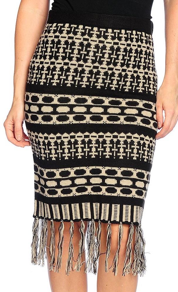 NEW Kate & Mallory Jacquard Knit Fringe Detailed Knee-Length Skirt - Sz. M - Picture 2 of 3