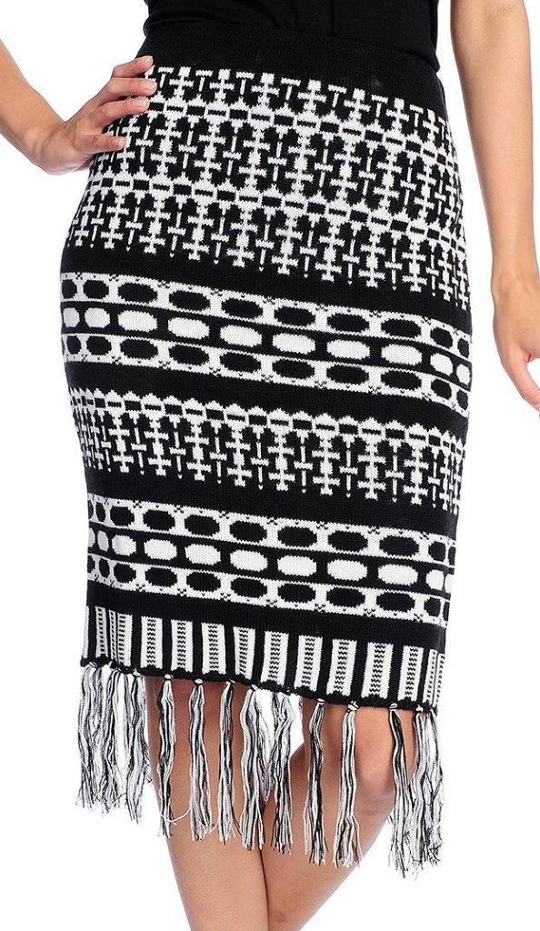 NEW Kate & Mallory Jacquard Knit Fringe Detailed Knee-Length Skirt - Sz. M - Picture 3 of 3