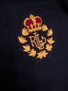 Ralph Lauren Blazer Jacket Logo Navy Wool Puffy Crown Crest Size 16W LIned