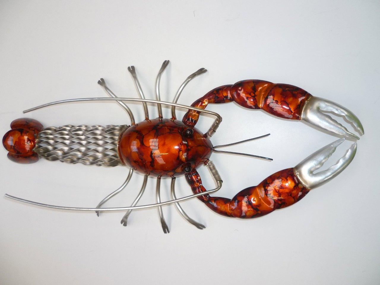 Metal Wall Art Fantastic Red/Silver Lobster Wall Decor 40cm x 22cm