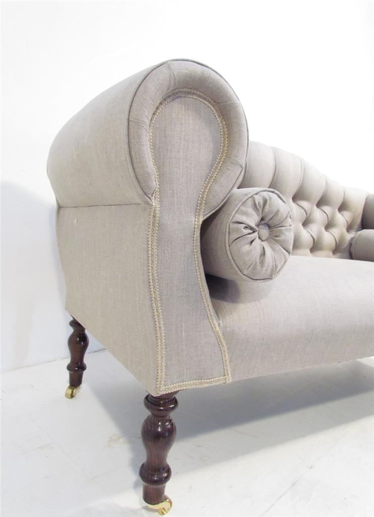 Antique Style Upholstered in Light Grey Chesterfield Hall Window Sofa