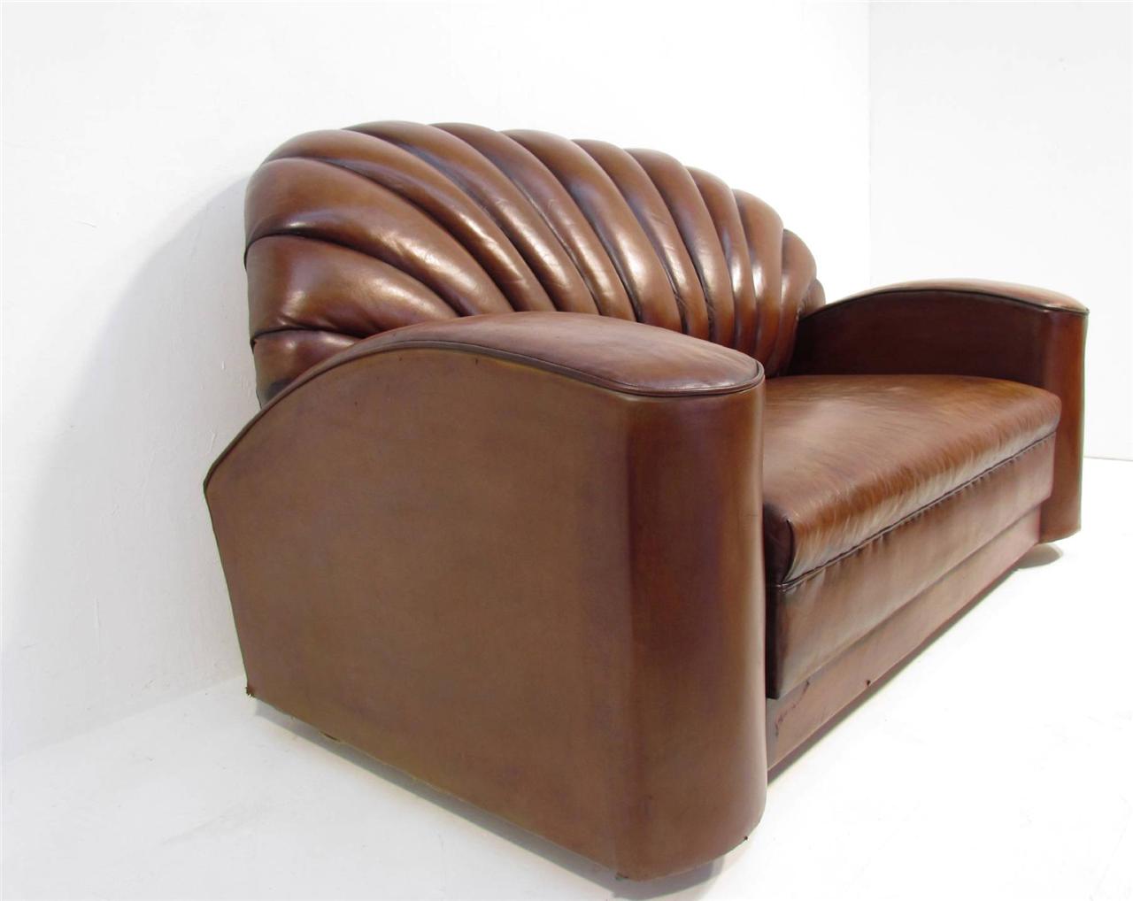 vintage art deco sofa gray leather unique