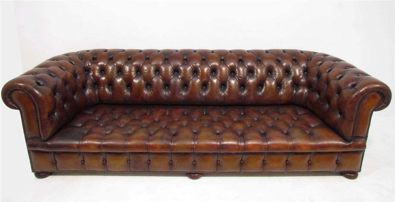 A Good Large Long Antique Style Deep Seated Tan Brown ...