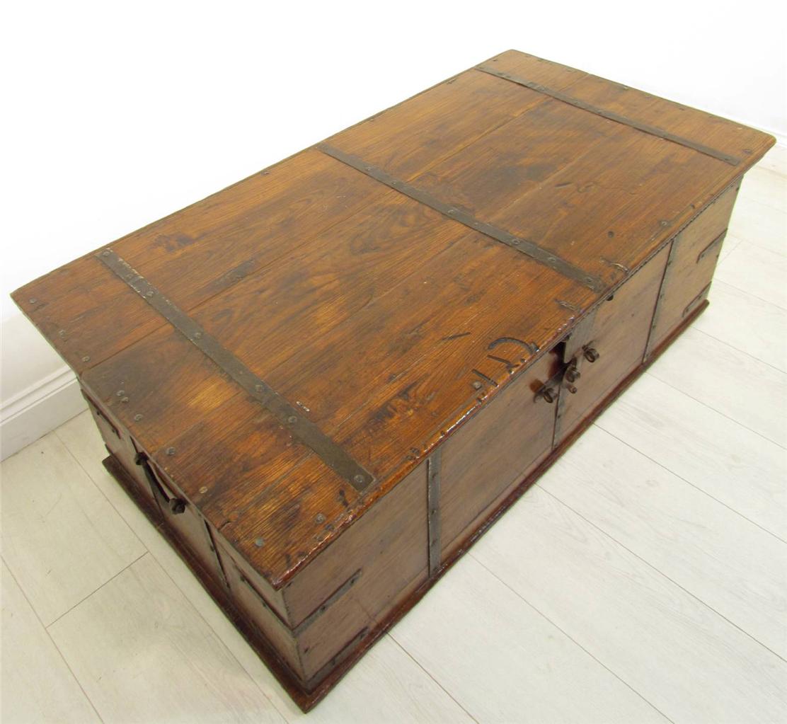 A Large Antique 18th C Iron Bound Teak Coffer Trunk Coffee Table eBay