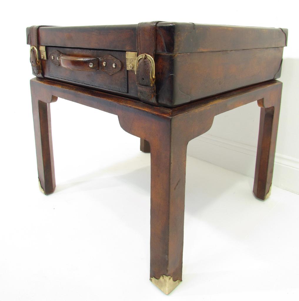 A Quirky Antique Style Leather Suitcase On Stand Bedside Table eBay