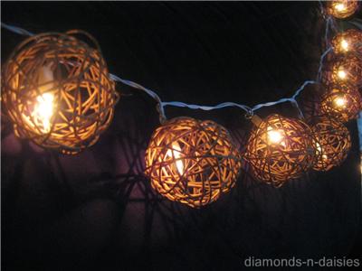 NATURAL WICKER RATTAN BALL LED STRING FAIRY LIGHTS Home
