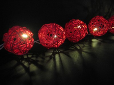 RED WICKER RATTAN BALL STRING FAIRY LIGHTS LANTERNS Christmas Party Gift 