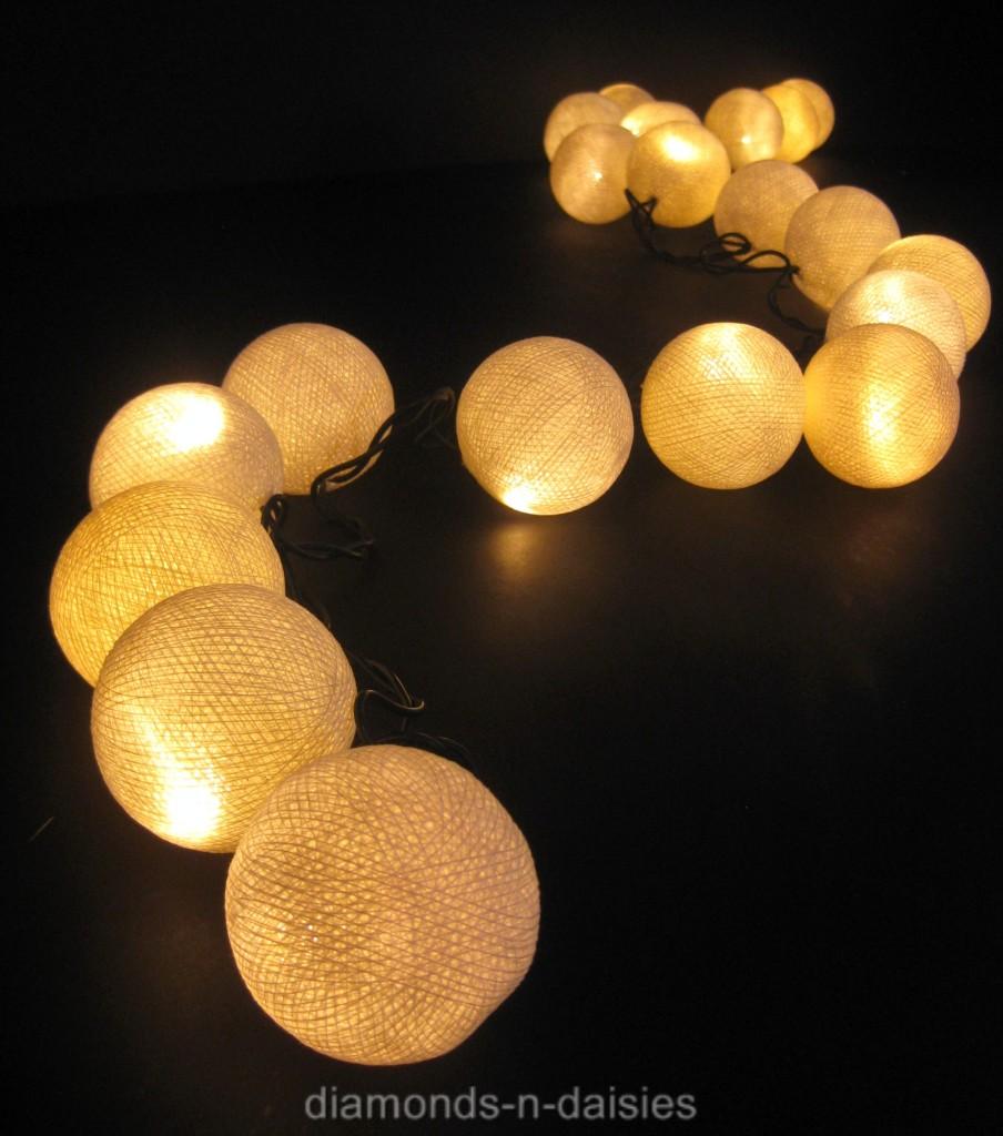 White Cotton Ball Led String Fairy Lights Lanterns Set Party Christmas Wedding Ebay