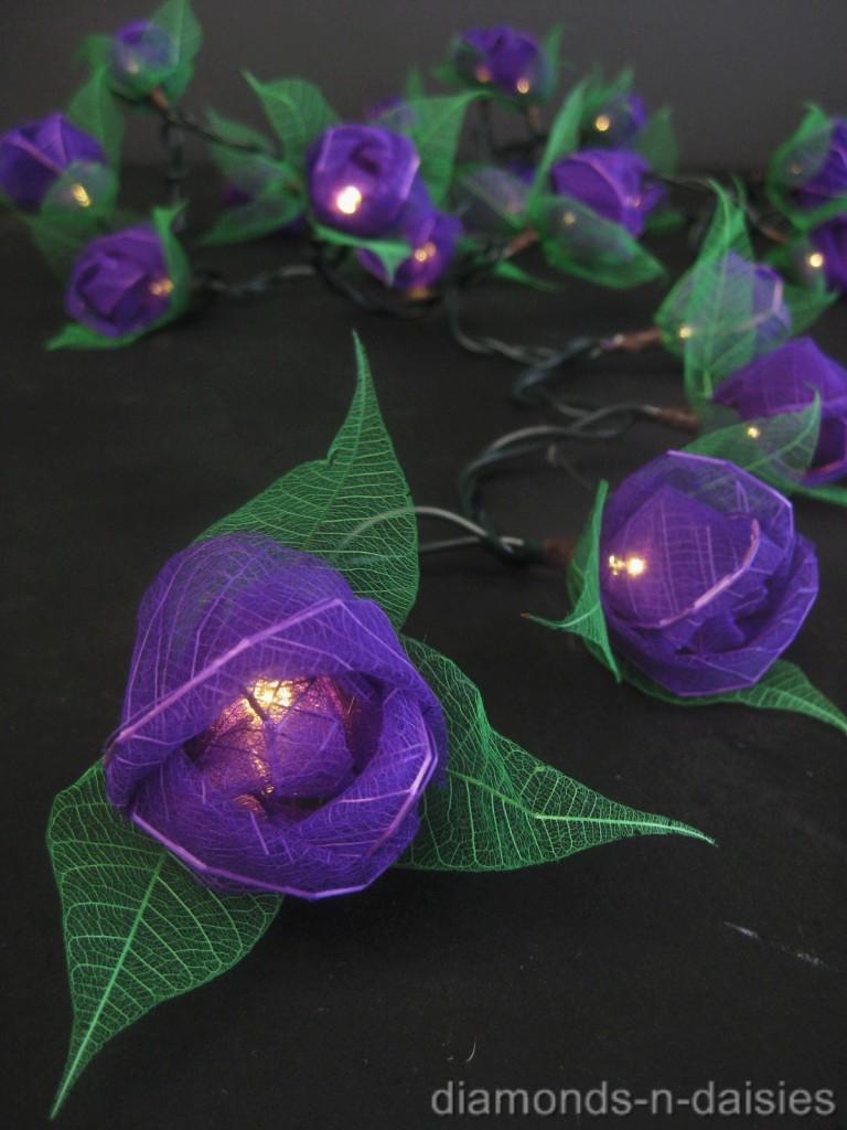 35 Purple Mini Rose Flower Natural Leaf Skeleton LED String Fairy Lights Home eBay