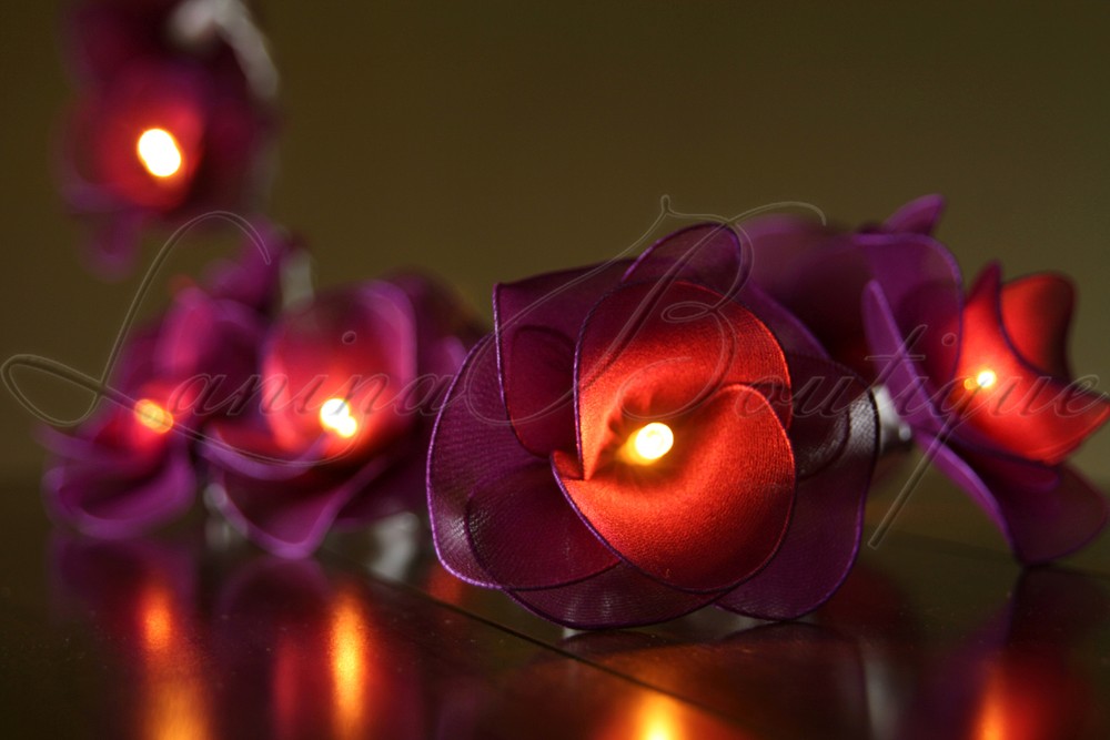 20 or 35 LED Nylon Rose Flower Plug In String Fairy Lights Floral Wedding Party