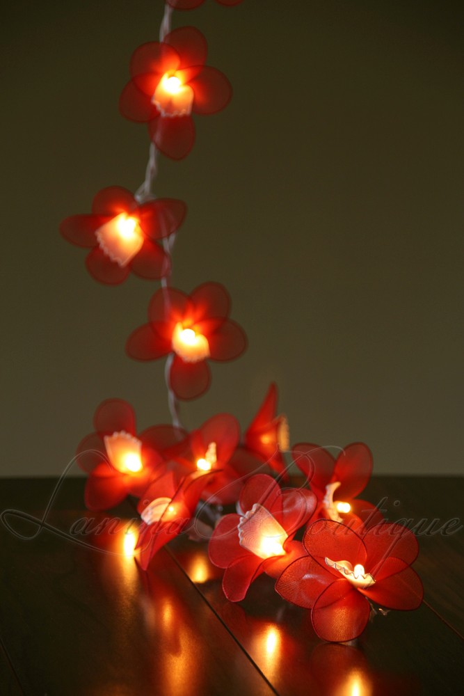 20 or 35 LED Nylon Orchid Flower String Fairy Lights Floral Wedding Decor PlugIn