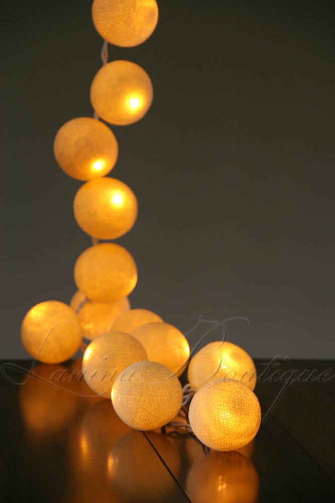 20 CREAM Cotton Ball BATTERY Operated LED String Fairy Lights Lanterns