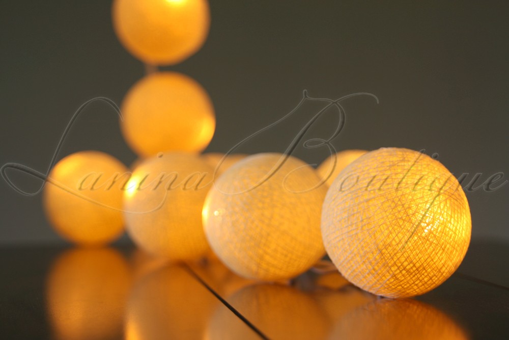 20 CREAM Cotton Ball BATTERY Operated LED String Fairy Lights Lanterns