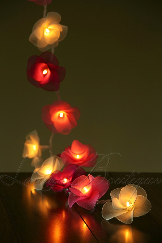 20 or 35 LED Nylon Rose Flower Plug In String Fairy Lights Floral Wedding Party
