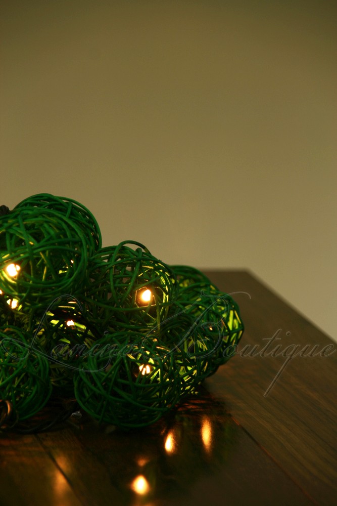20 GREEN Wicker Rattan Ball LED String Fairy Lights Lanterns Christmas Party NEW