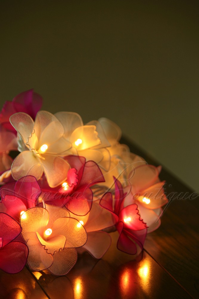 20 PINK & WHITE MIX Orchid Flower Battery Operated LED String Fairy
