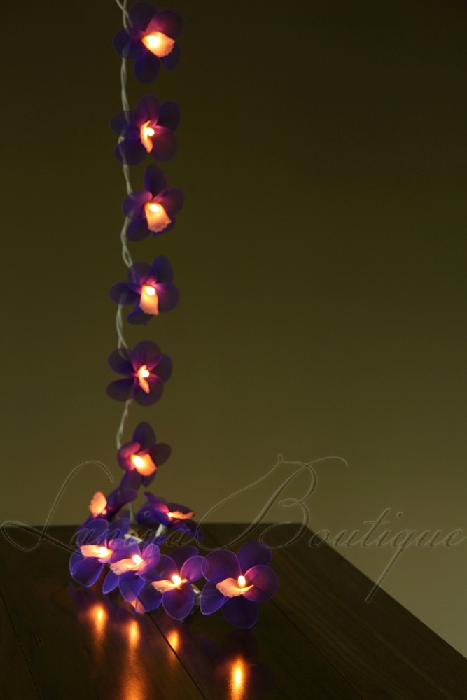 20 PURPLE Nylon Orchid Flower BATTERY Operated LED String Fairy Lights Lanterns eBay