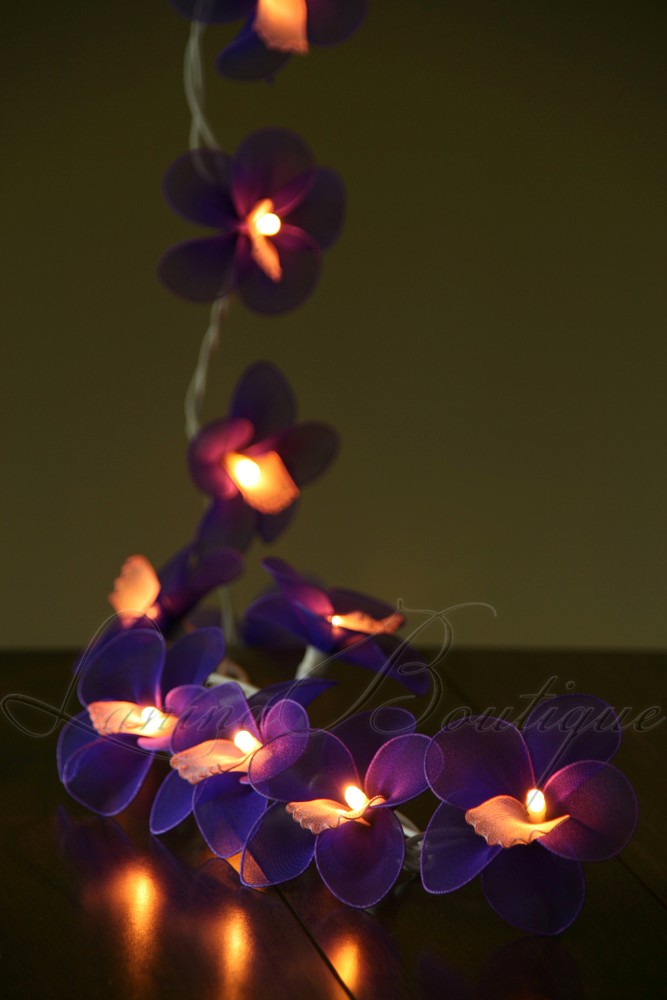 20 PURPLE Nylon Orchid Flower BATTERY Operated LED String Fairy Lights Lanterns eBay