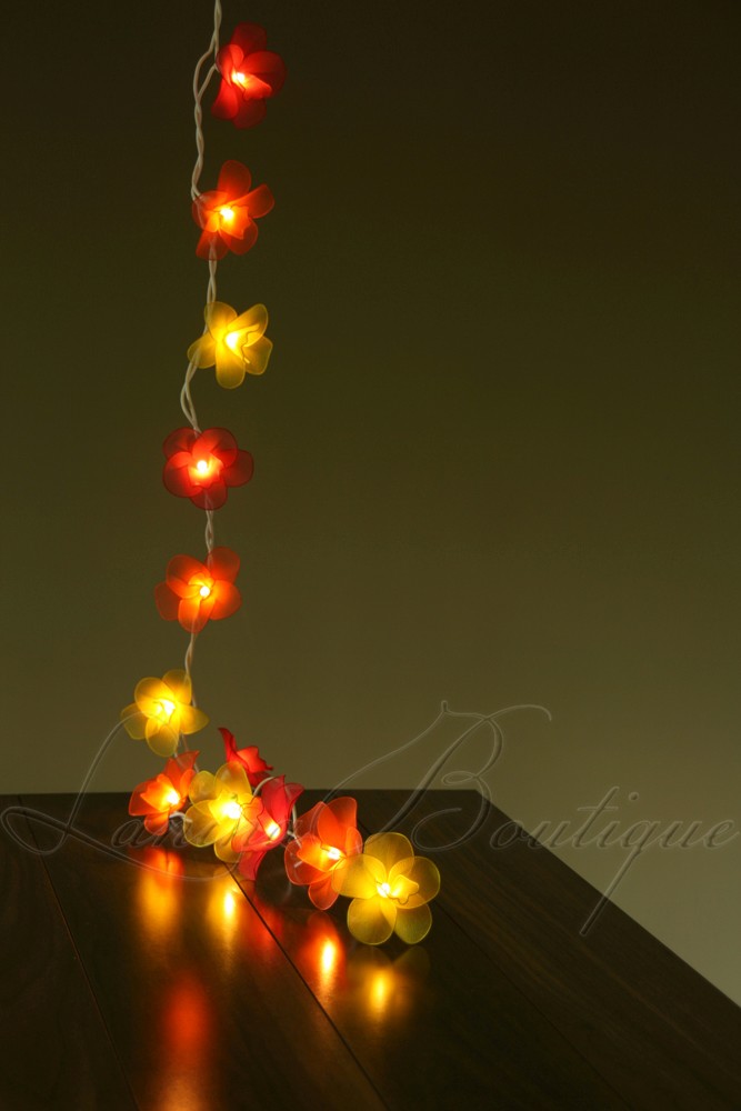20 SUNSET Nylon Orchid Flower BATTERY POWERED String LED Fairy Lights Red Orange eBay