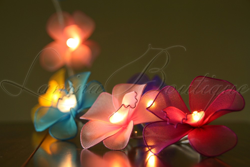 20 or 35 LED Nylon Orchid Flower String Fairy Lights Floral Wedding Decor PlugIn
