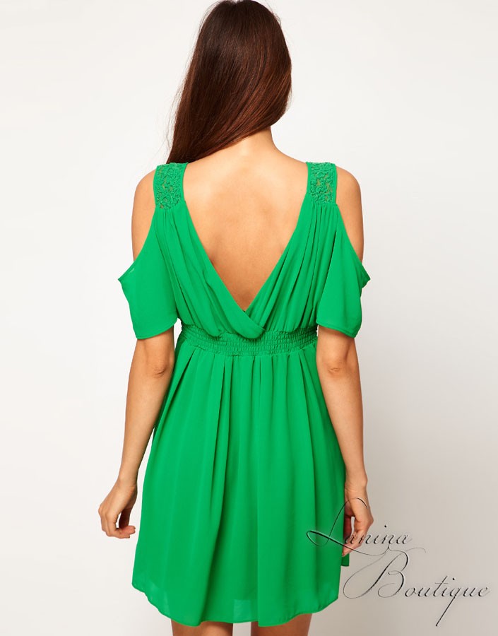 ASOS TFNC Cream Embellished Cold Shoulder Lace Insert Dress Sz AU XS S