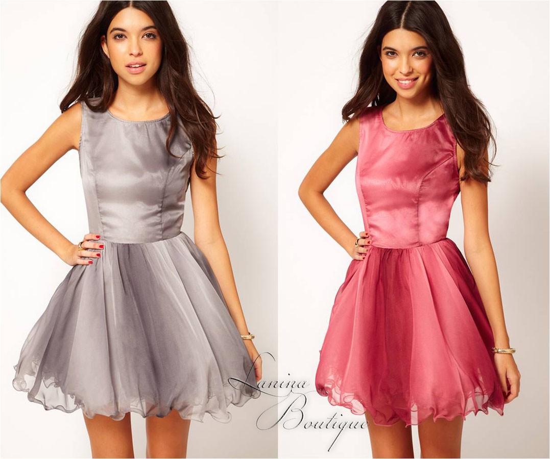 ASOS RARE Skater Open Back Prom Dress Sz AU 10 12 14 Pink / Grey