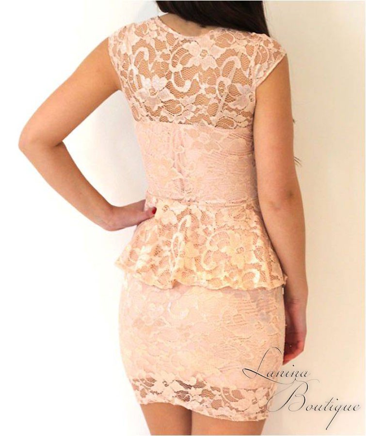 Authentic ASOS Lace Peplum Dress Blush Pink Sz AU 8 10 Cocktail By John