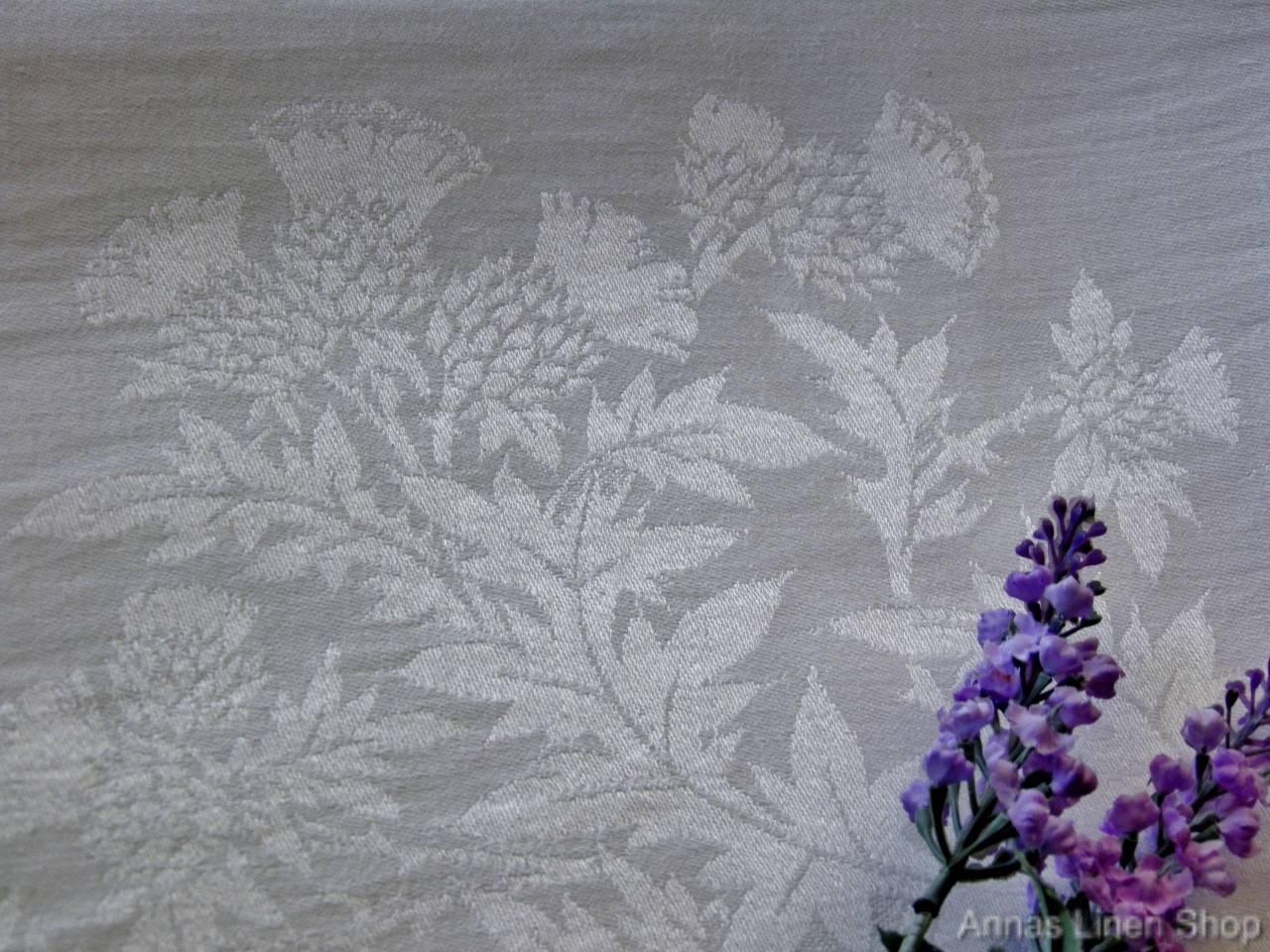 Antique Linen Double Damask Tablecloth Scottish Thistle Pattern 180cm