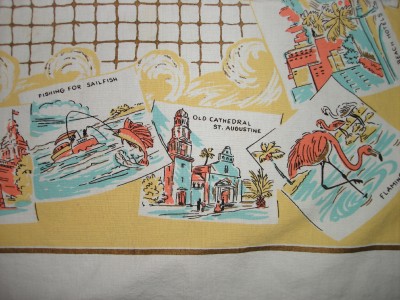 Retro Tablecloths on Vintage   Different Florida State Map Tablecloth   Antiques   Itaggit