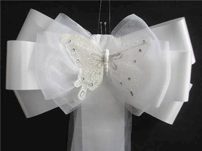 Pew Ends Chair Back Lacy Butterfly White Wedding Bows eBay