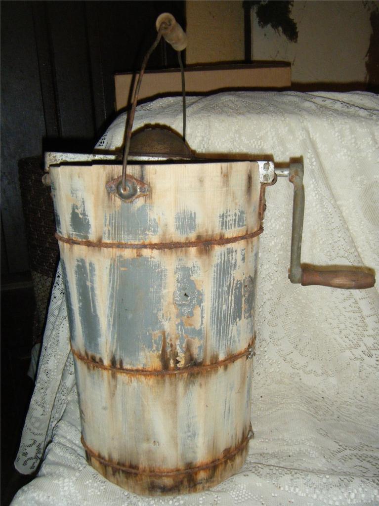 AntqVg Montgomery Wards Wood Cast Iron Ice Cream Freezer Hand Crank