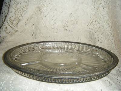 silverplate w/divided glass insert vanity trinket relish tray