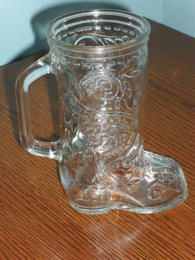 large glass boot mug