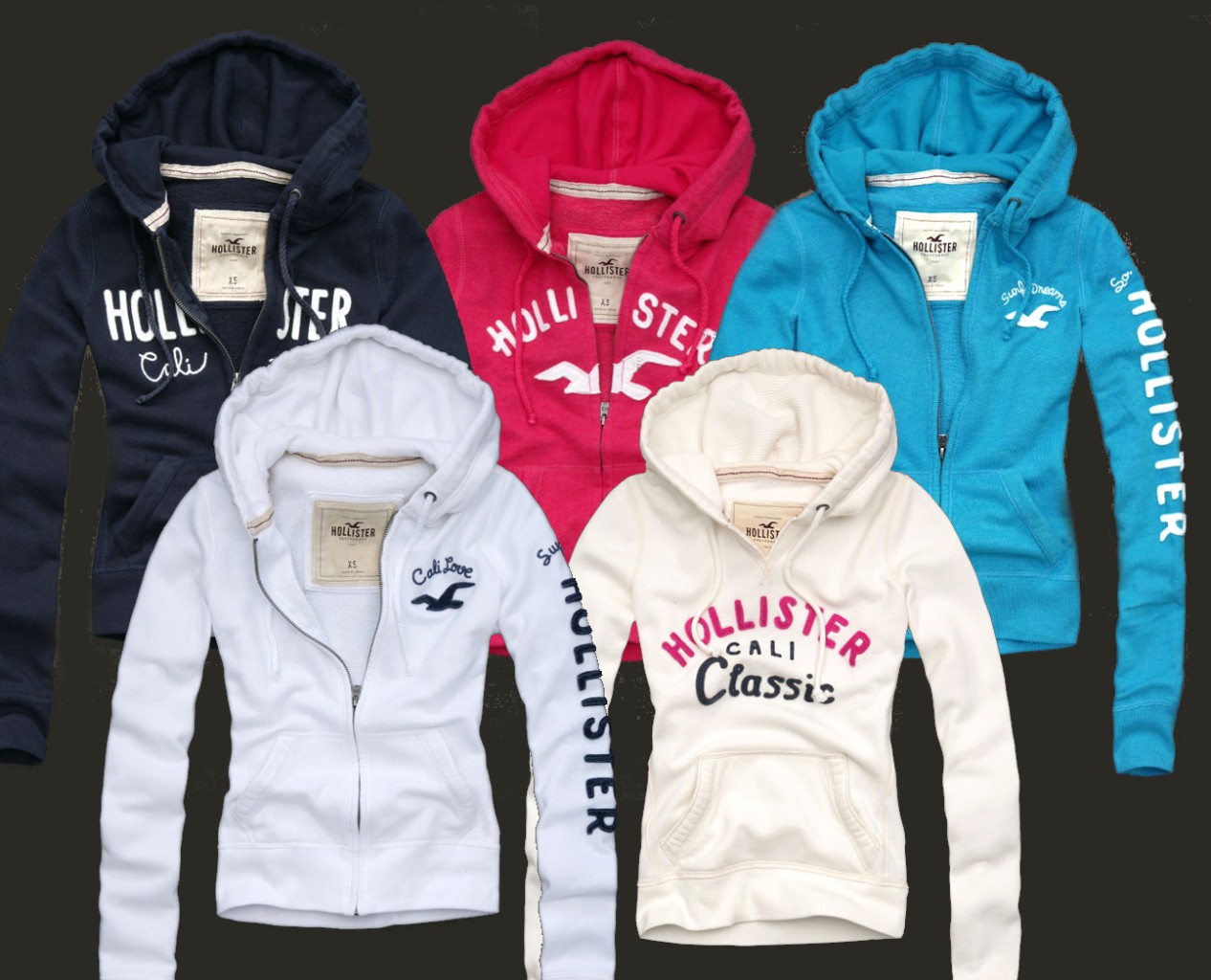 NWT NEW Hollister Hoodie Full Zip Pullover Graphic Pink White Blue Navy