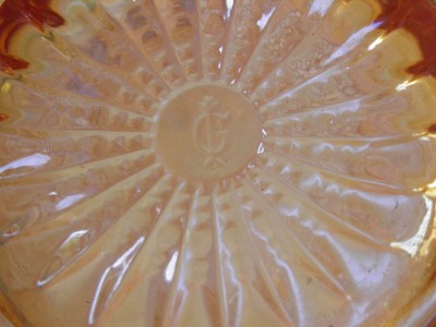 1920s Sowerby &quot;Daisy Block&quot; marigold carnival glass boat - a set