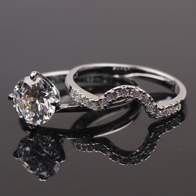 Couple Ring 24k White Gold Filled Womens Wedding Engagement Ring Set eBay