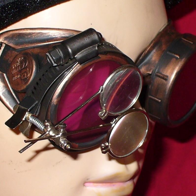 Steampunk Goggles Glasses magnifying lens Copper Red
