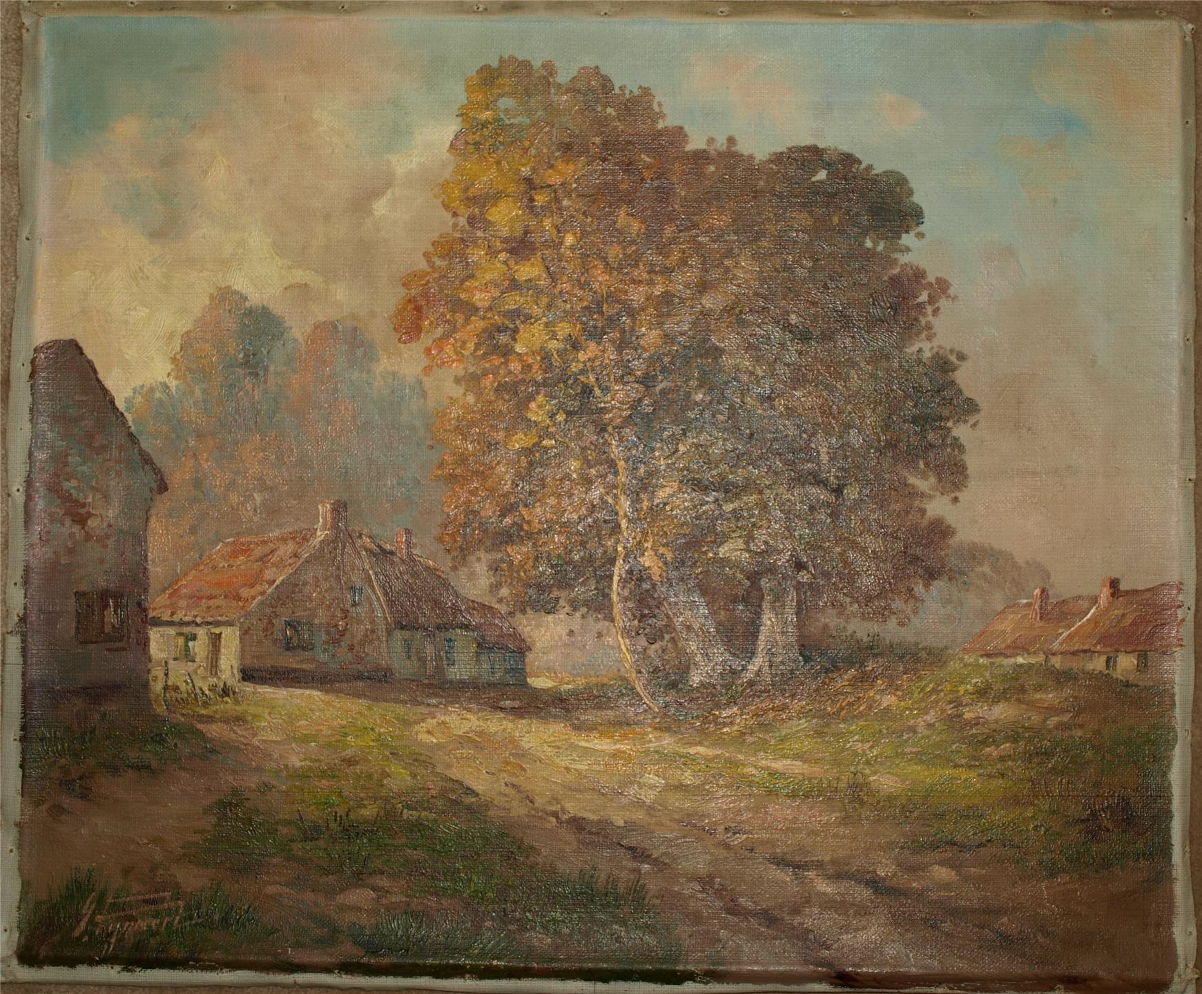 ANTIQUE OIL PAINTING - BELGIAN - COUNTRYSIDE - LISTED ARTIST G. PYNAERT