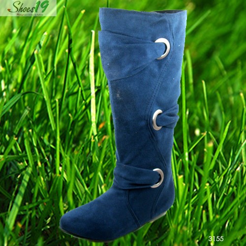 Fashion-Buckle-Strappy-Mid-Knee-High-Slouch-Flat-Heel-3155-Boots-Shoes-Sexy-Blue