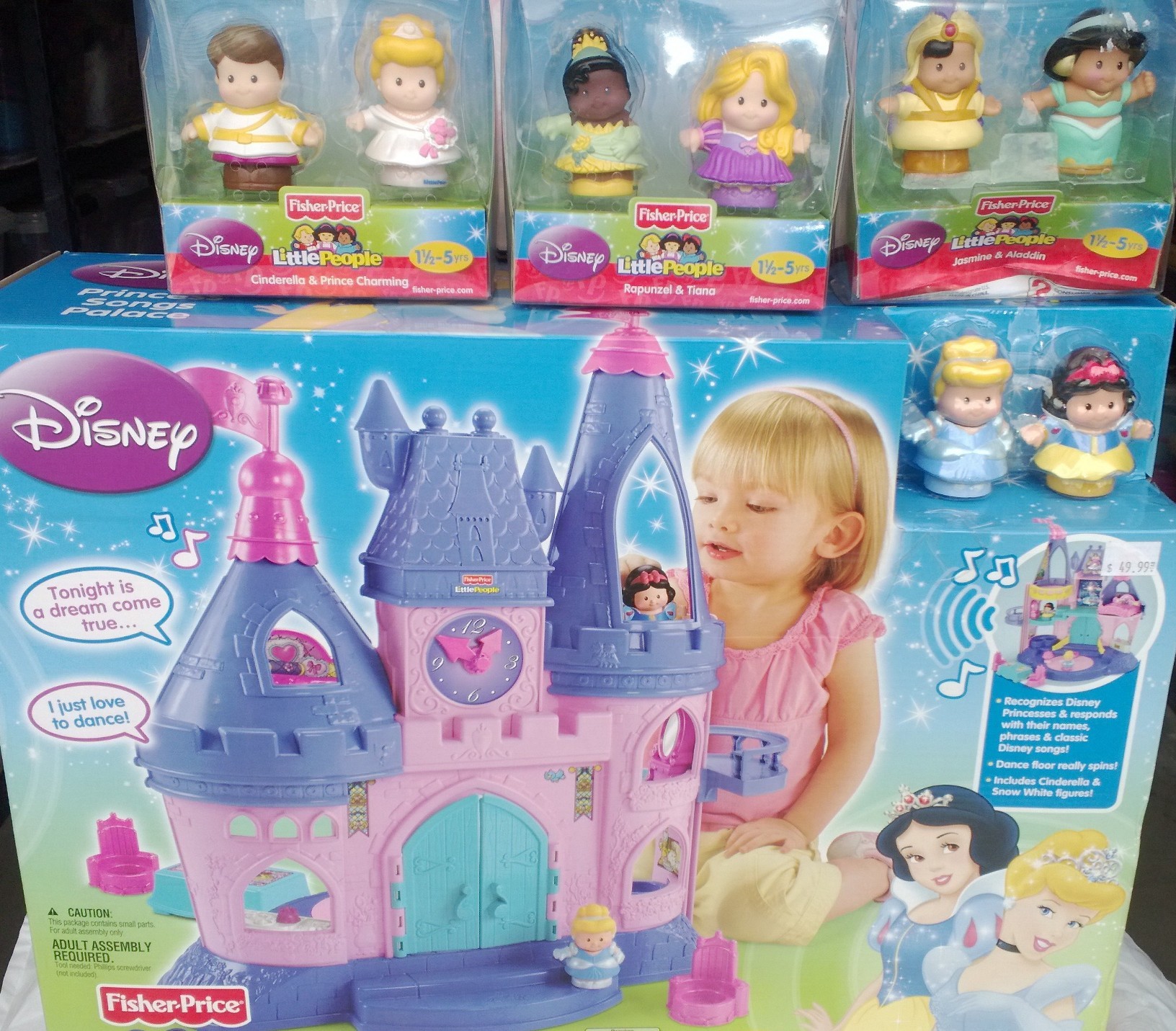 Disney LITTLE PEOPLE PRINCESS SONG CASTLE W/ Rapunzel,Snow White,Tiana
